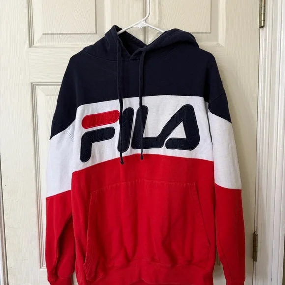 Fila Men's Tri-Color Hoodie in Red, White, and Blue - Picture 1 of 3